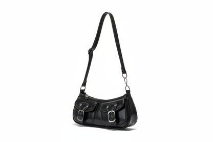 Fashion Pu Leather Women'S Shoulder Bag Small Double Pocket Design Ladies Underarm Bags Y2K Vintage Female Handbags Clutch Purse