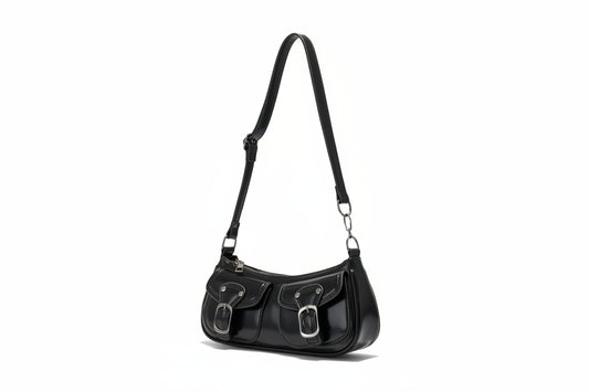 Fashion Pu Leather Women'S Shoulder Bag Small Double Pocket Design Ladies Underarm Bags Y2K Vintage Female Handbags Clutch Purse