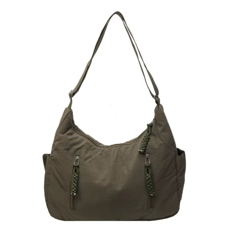 Y2K soft cloth women’s shoulder bag – casual, roomy, solid color.”
