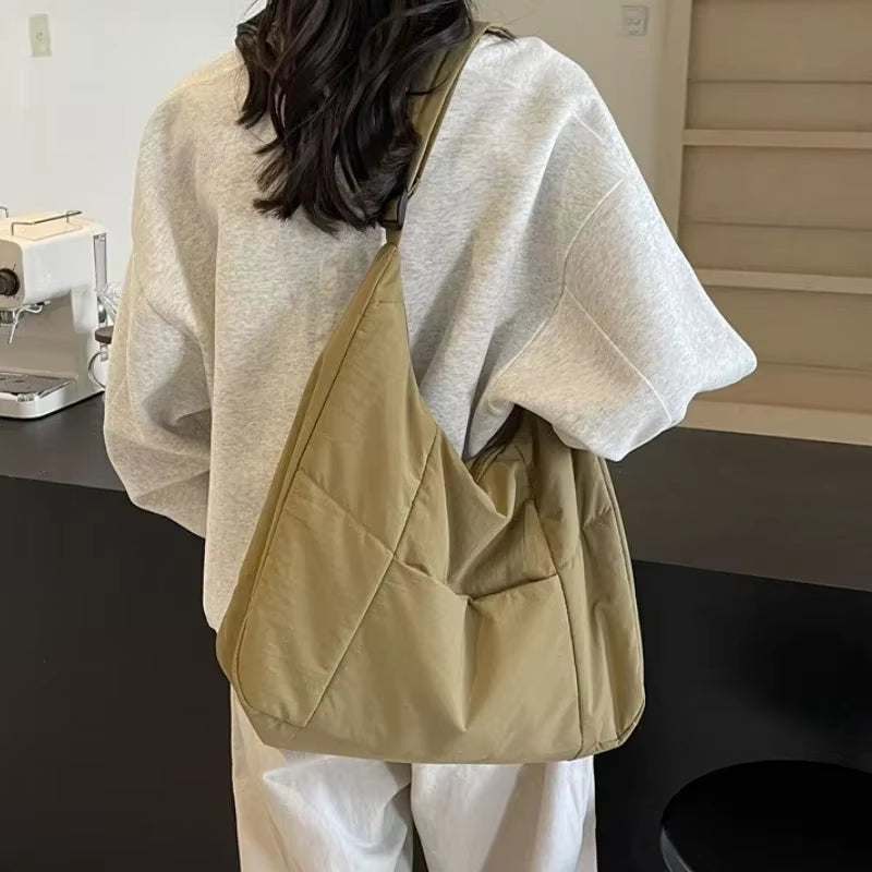 Y2K soft cloth women’s shoulder bag – casual, roomy, solid color.”