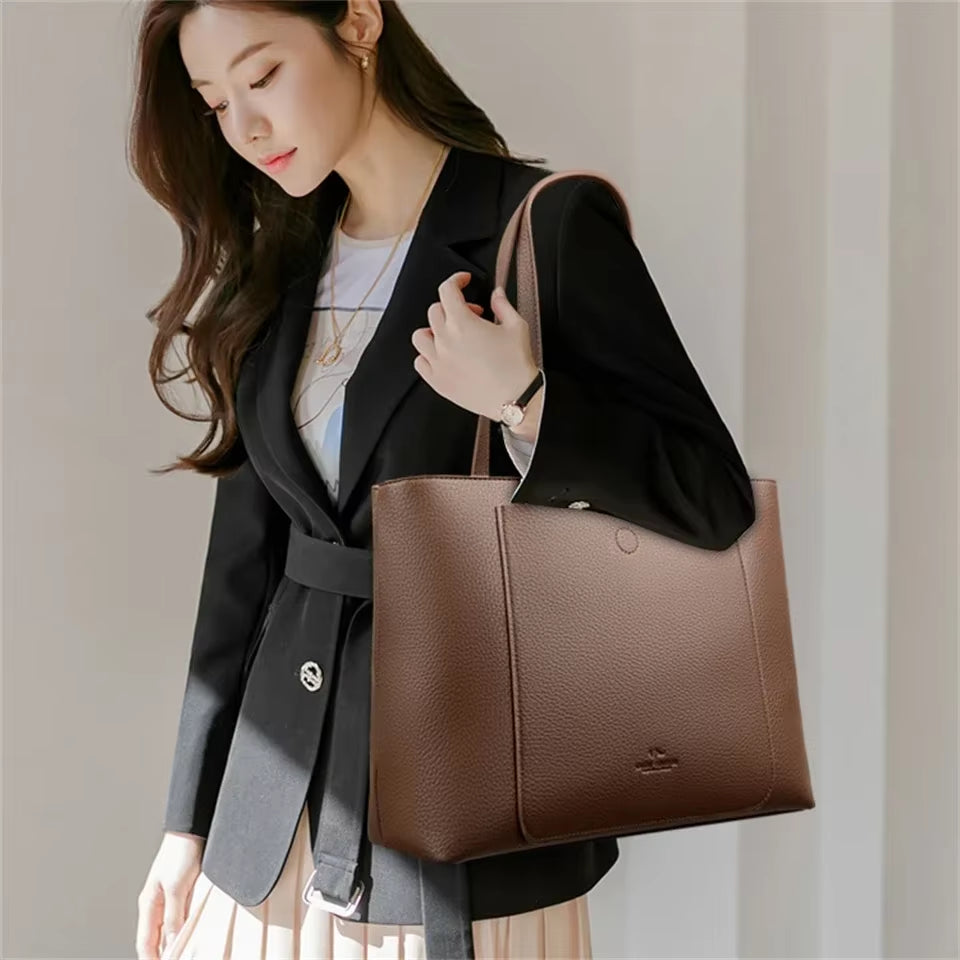 Genuine Soft PU Leather Large Women’s Tote & Shoulder Bag